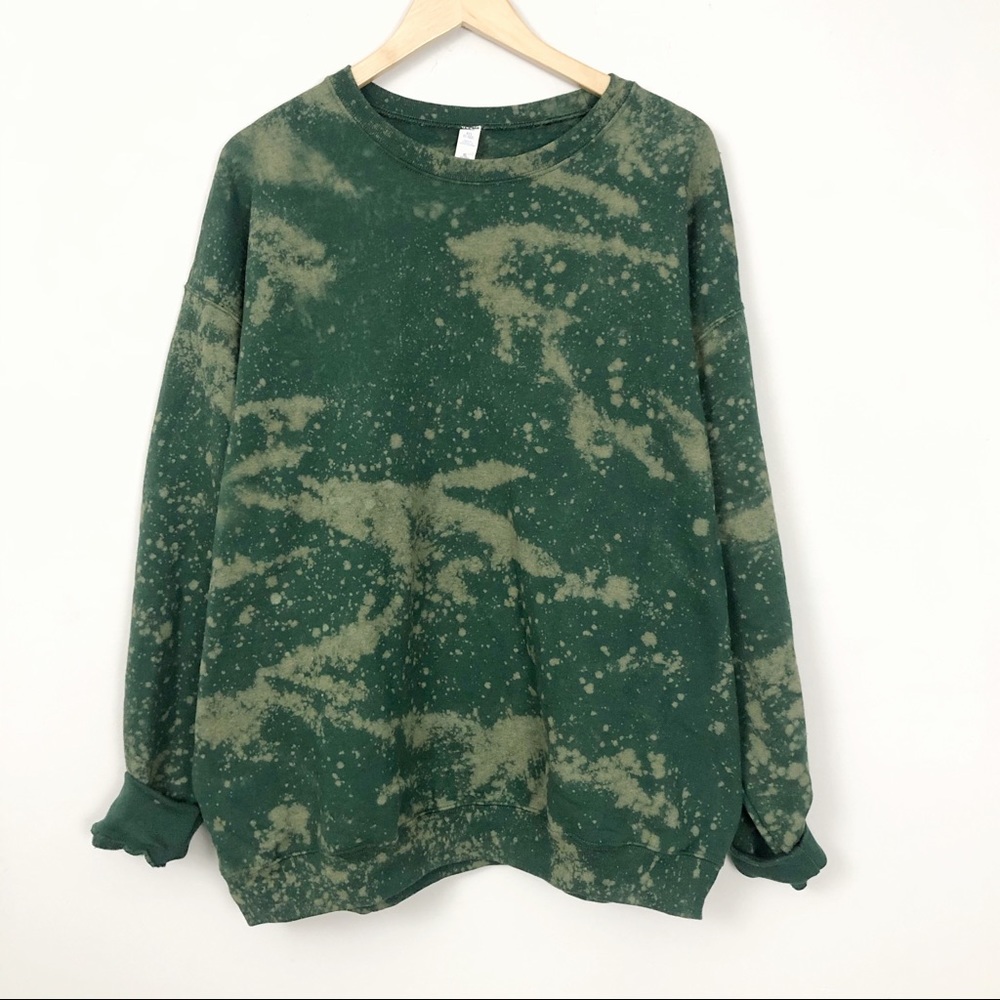 NEW Green tie dyed bleached sweatshirt top fall - Picture 2 of 2